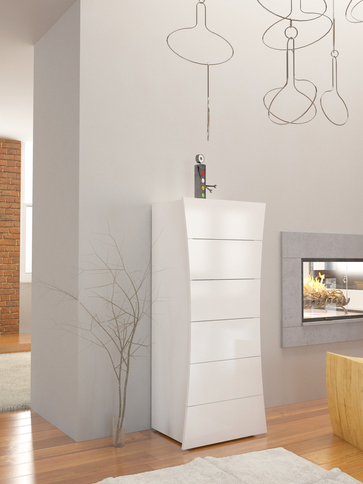 Settimino ARCO 6 cassetti - Bianco laccato lucido.