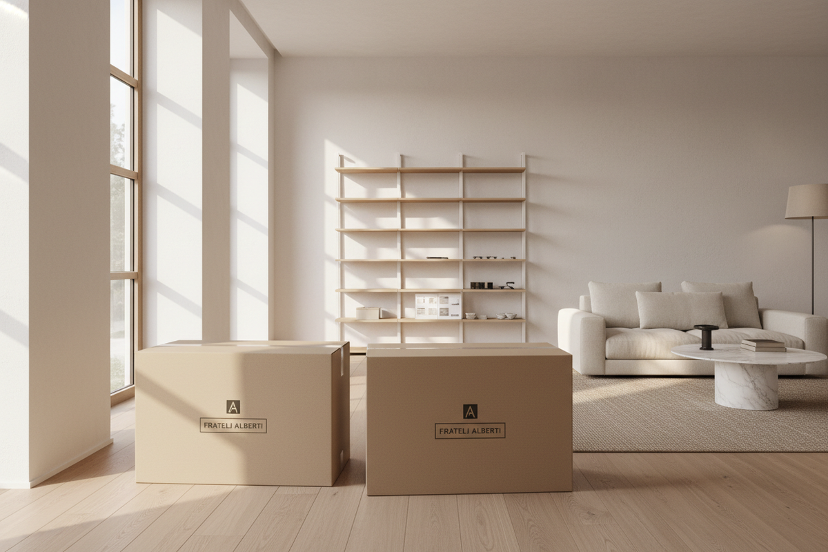 Consegna di mobili Purified Furniture in un soggiorno moderno e luminoso
