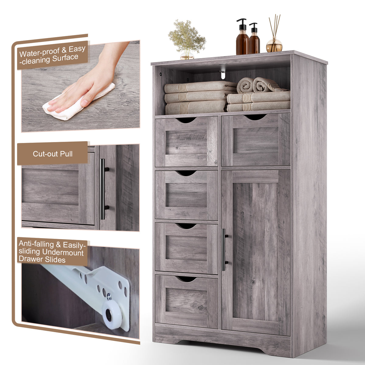Mobile Bagno 5 Cassetti Grigio