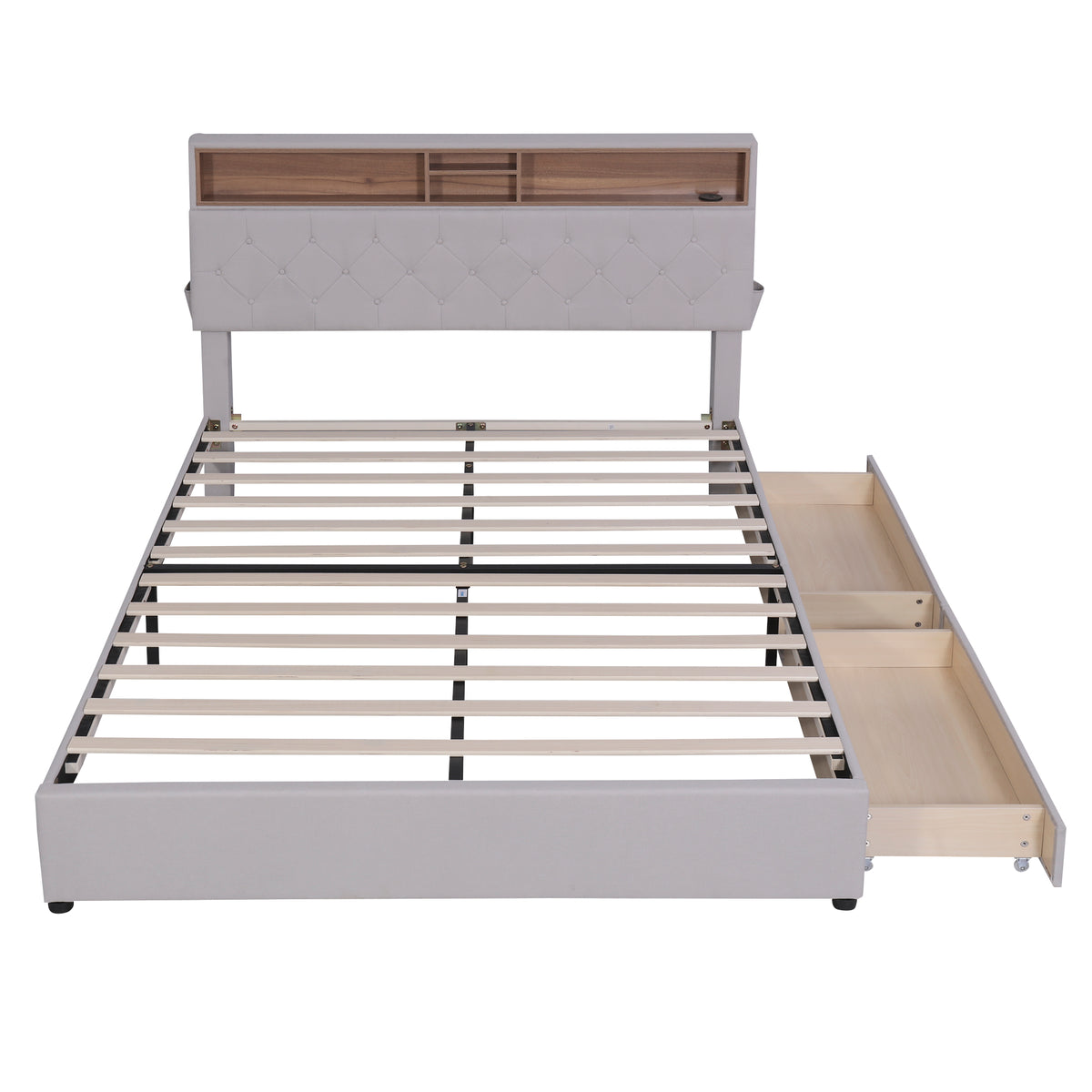 Letto Queen con LED e Ricarica USB Beige