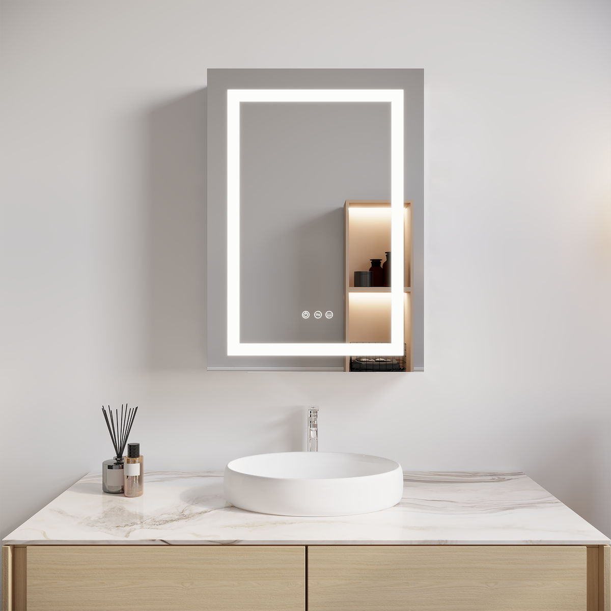 Armadietto Bagno LED 66x51cm Porta Sinistra