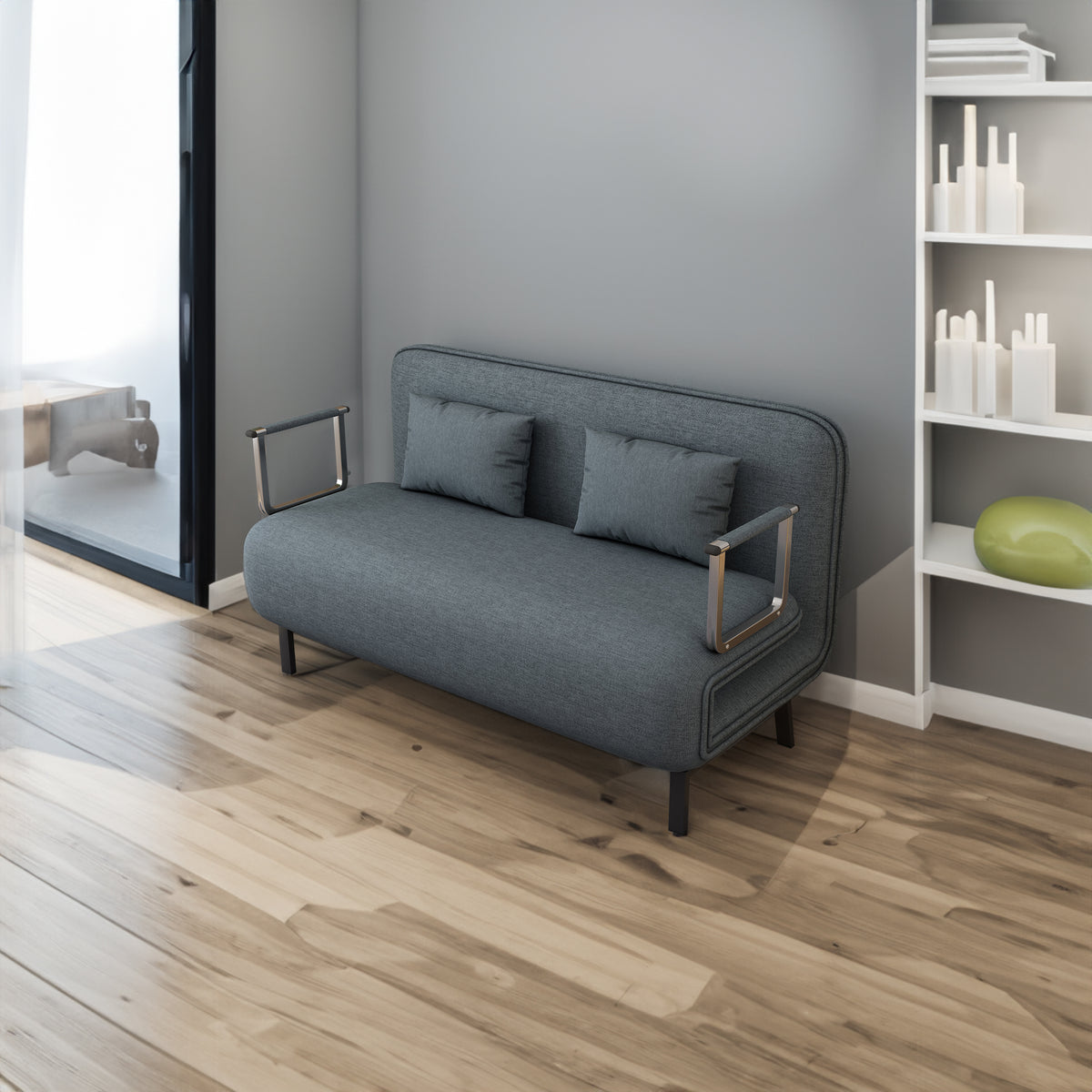 Poltrona Letto Convertibile Tri-Fold 140cm con Schienale Regolabile - Blu e Grigio