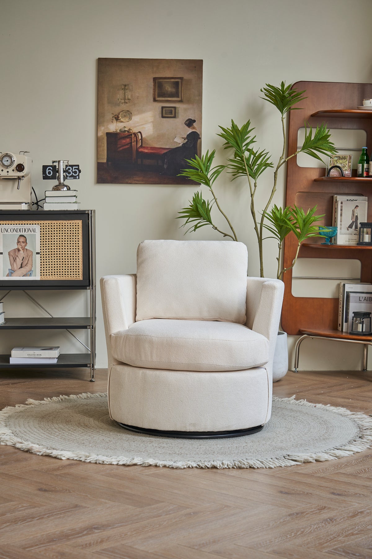 Poltrona Girevole Rotonda 360° Beige per Soggiorno