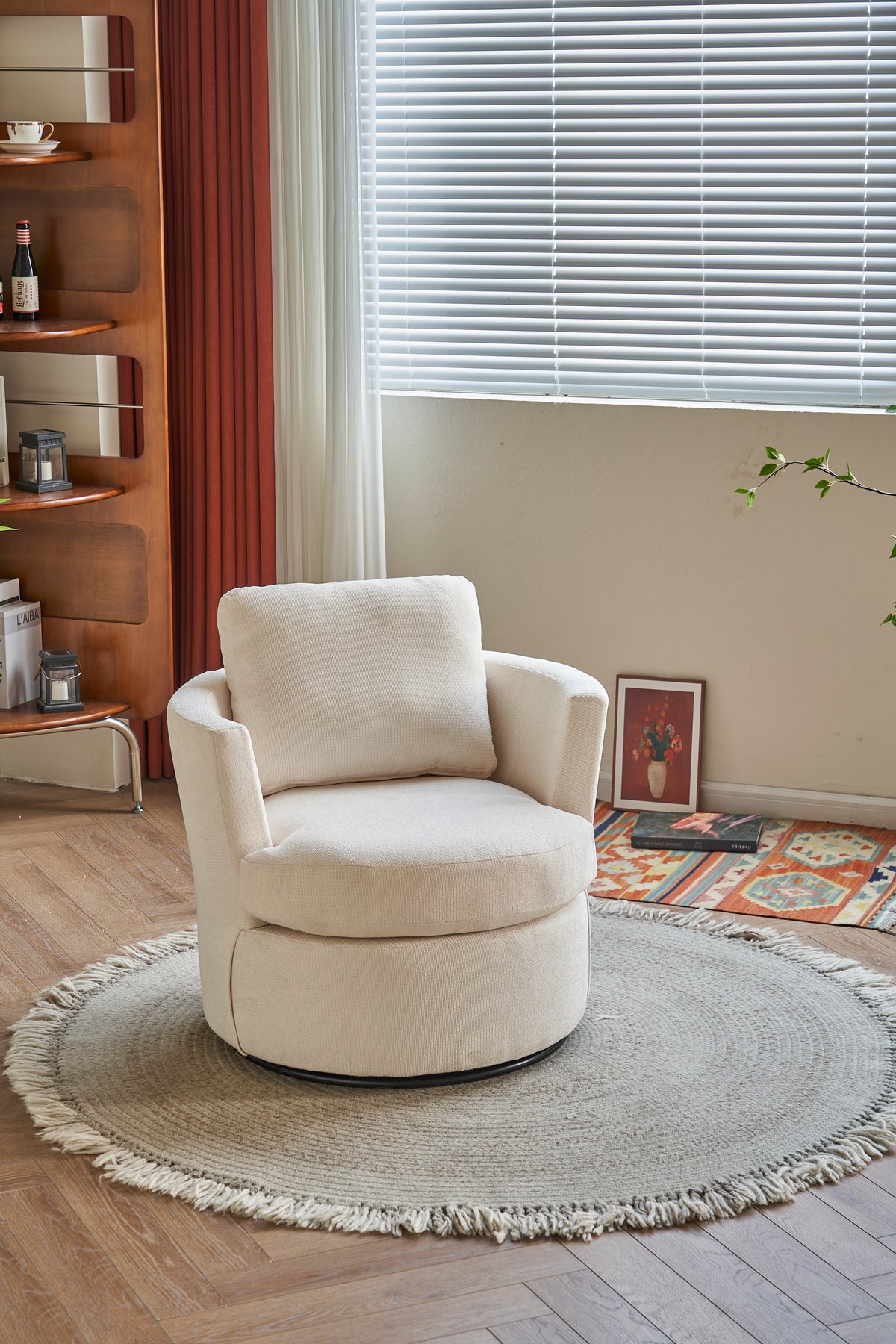 Poltrona Girevole Rotonda 360° Beige per Soggiorno