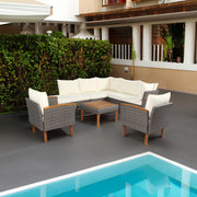Set Patio Rattan 9 Pezzi Beige Acacia