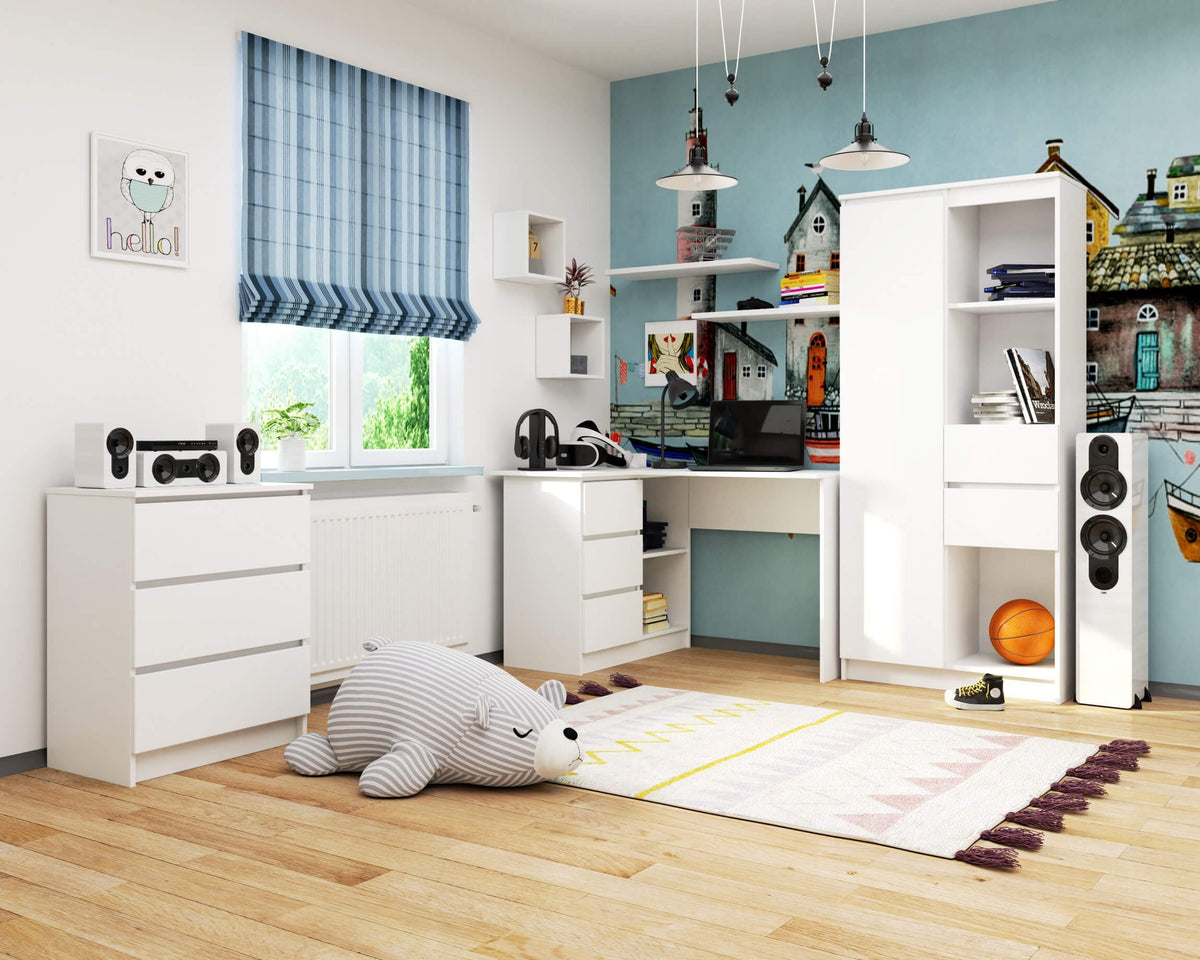 Scrivania Angolare Linea 3 Cassetti Sinistra – Bianco