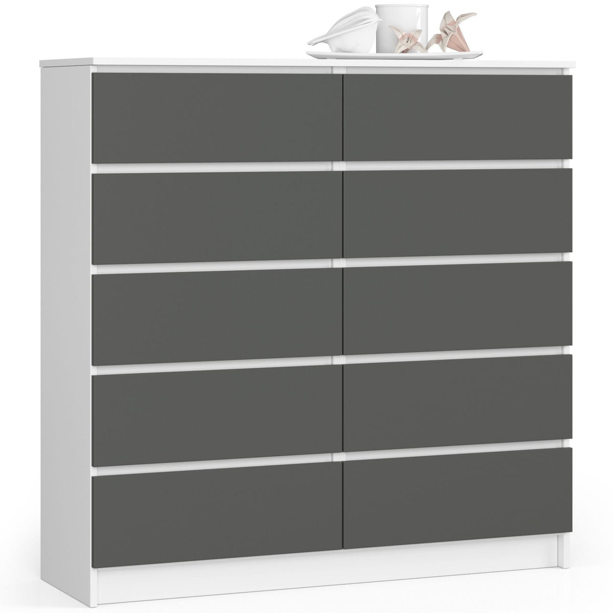 Cassettiera Nobile 10 Cassetti – Bianco/Grafite 120x40x121 cm