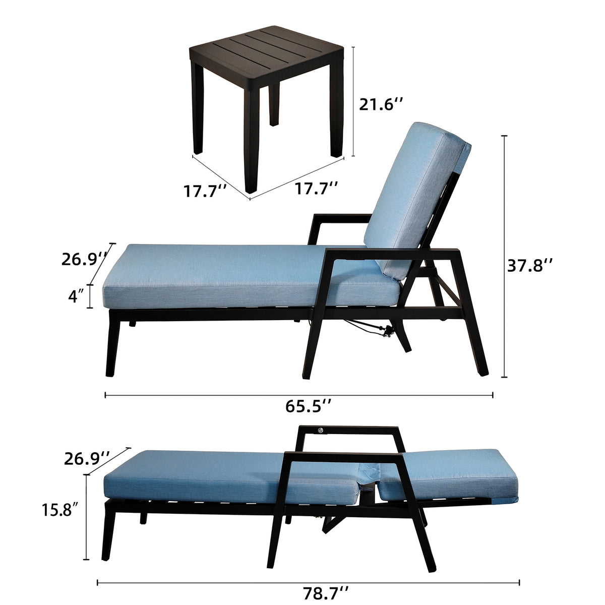 Set Lettini Patio Alluminio 3 Pezzi