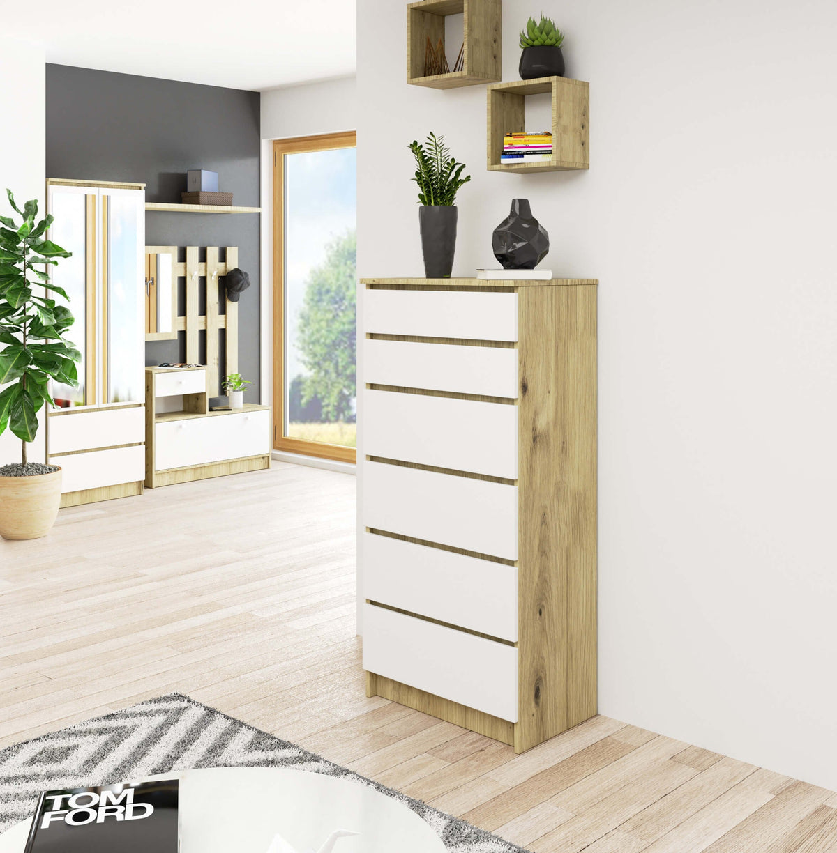 Cassettiera Nobile 6 Cassetti – Artisan/Bianco 60x40x130 cm