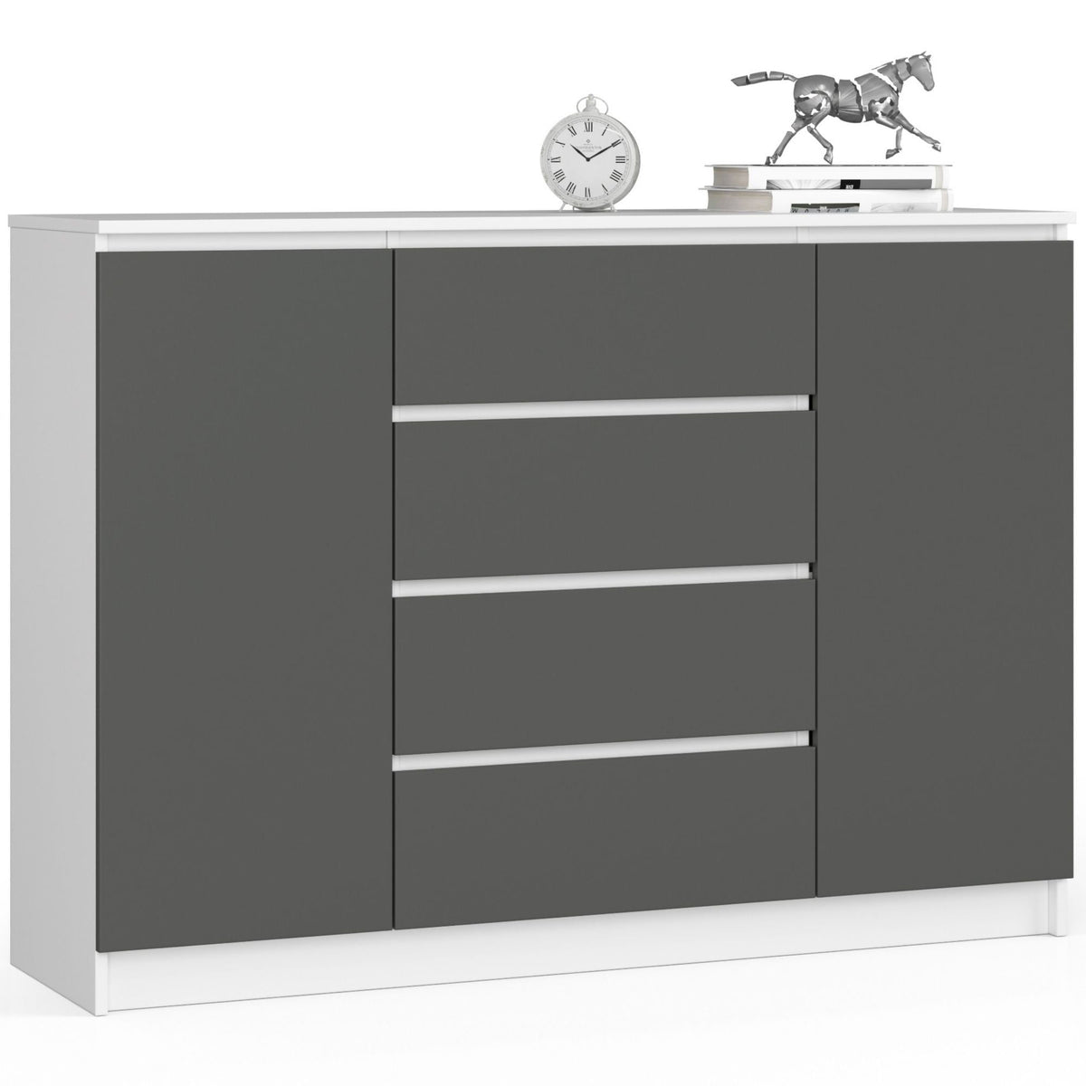 Cassettiera Linea 138 cm 2 Ante 4 Cassetti – Bianco/Grigio