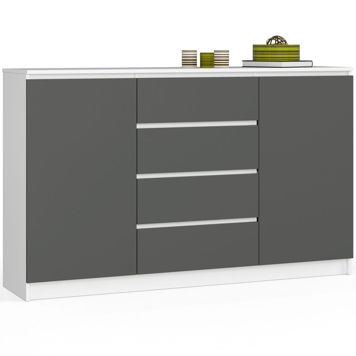Cassettiera Linea 4 Cassetti 2 Ante – Bianco/Grigio 160x40x99 cm