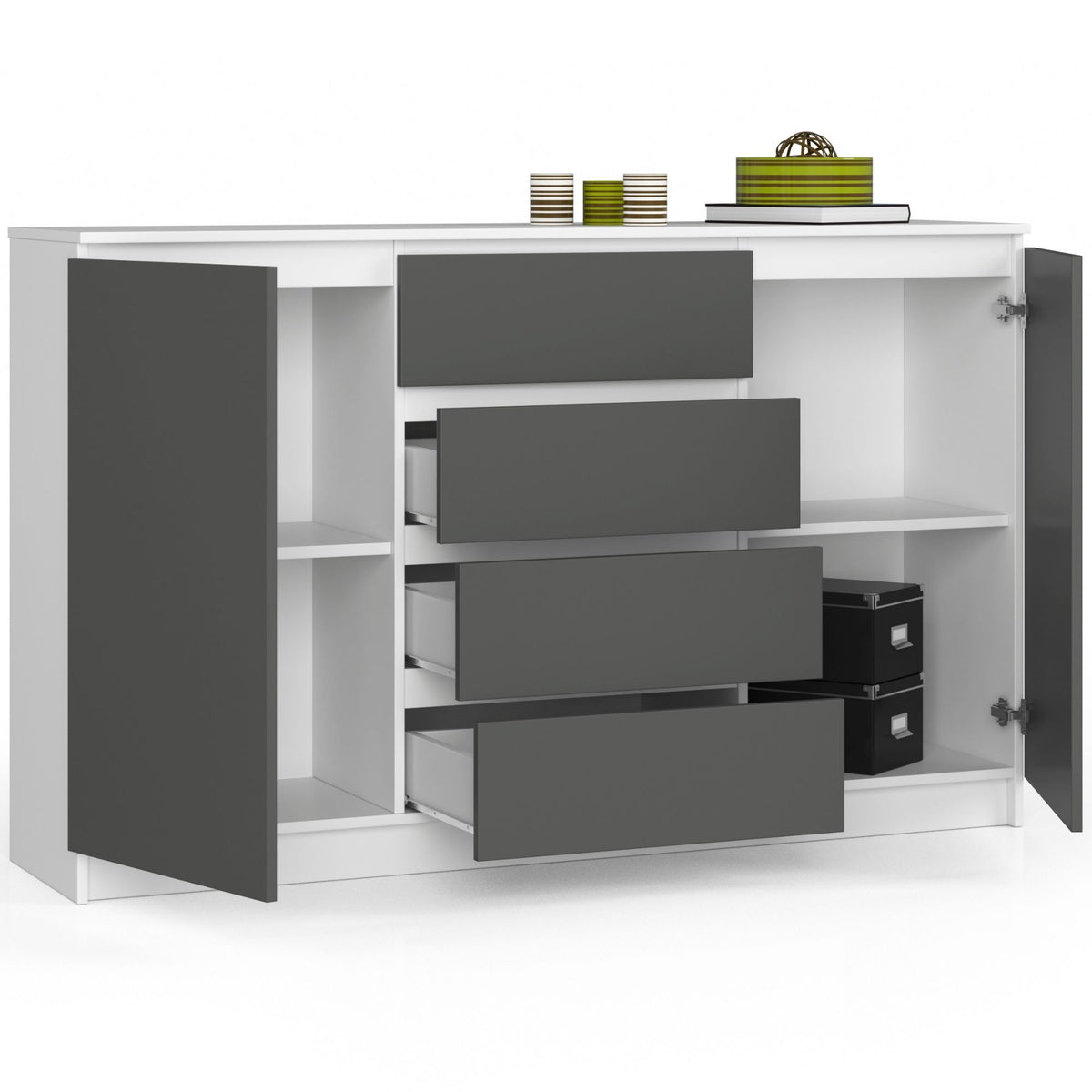 Cassettiera Linea 4 Cassetti 2 Ante – Bianco/Grigio 160x40x99 cm