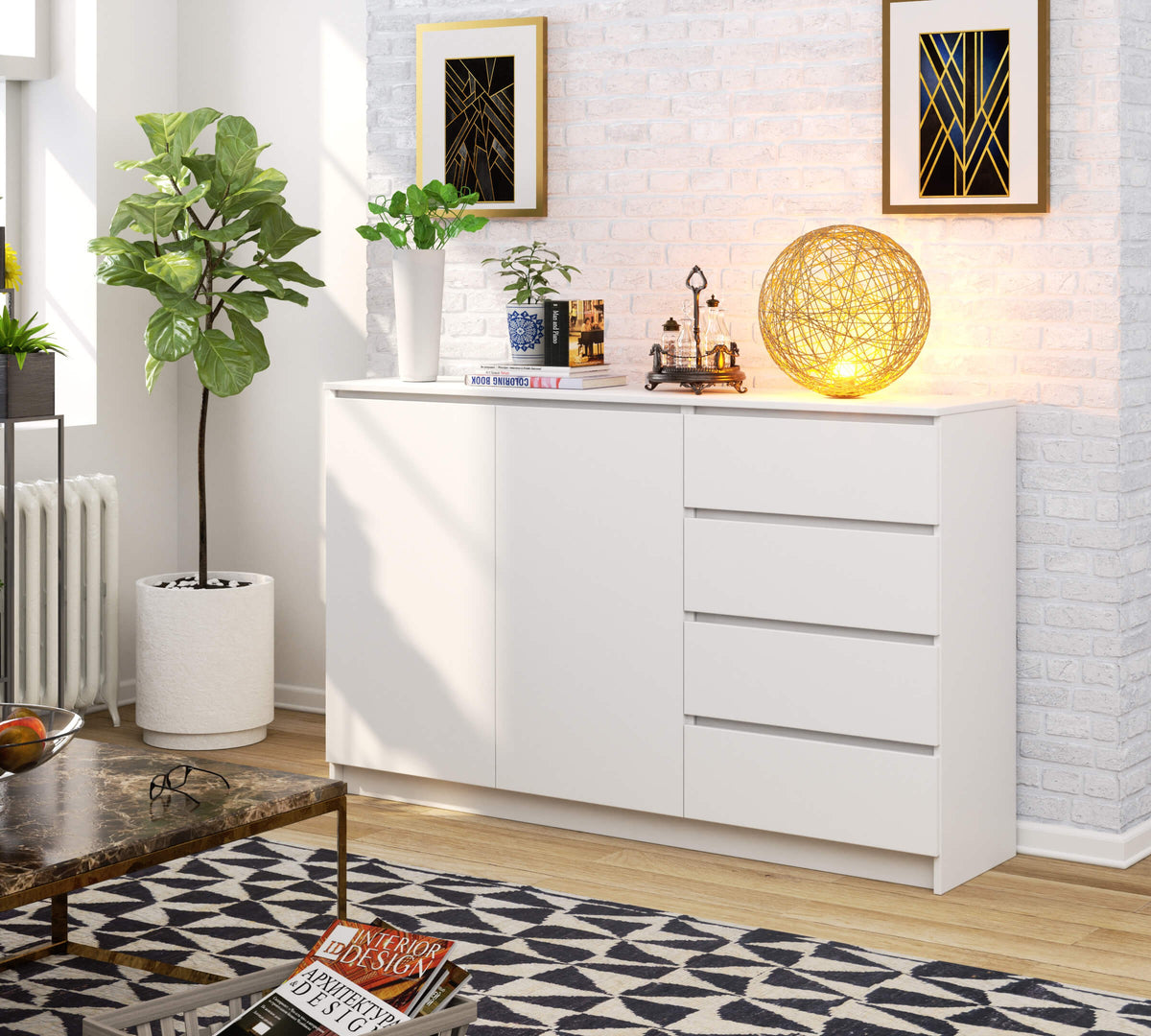 Credenza Linea 160 cm 4 Cassetti 2 Ante – Bianco