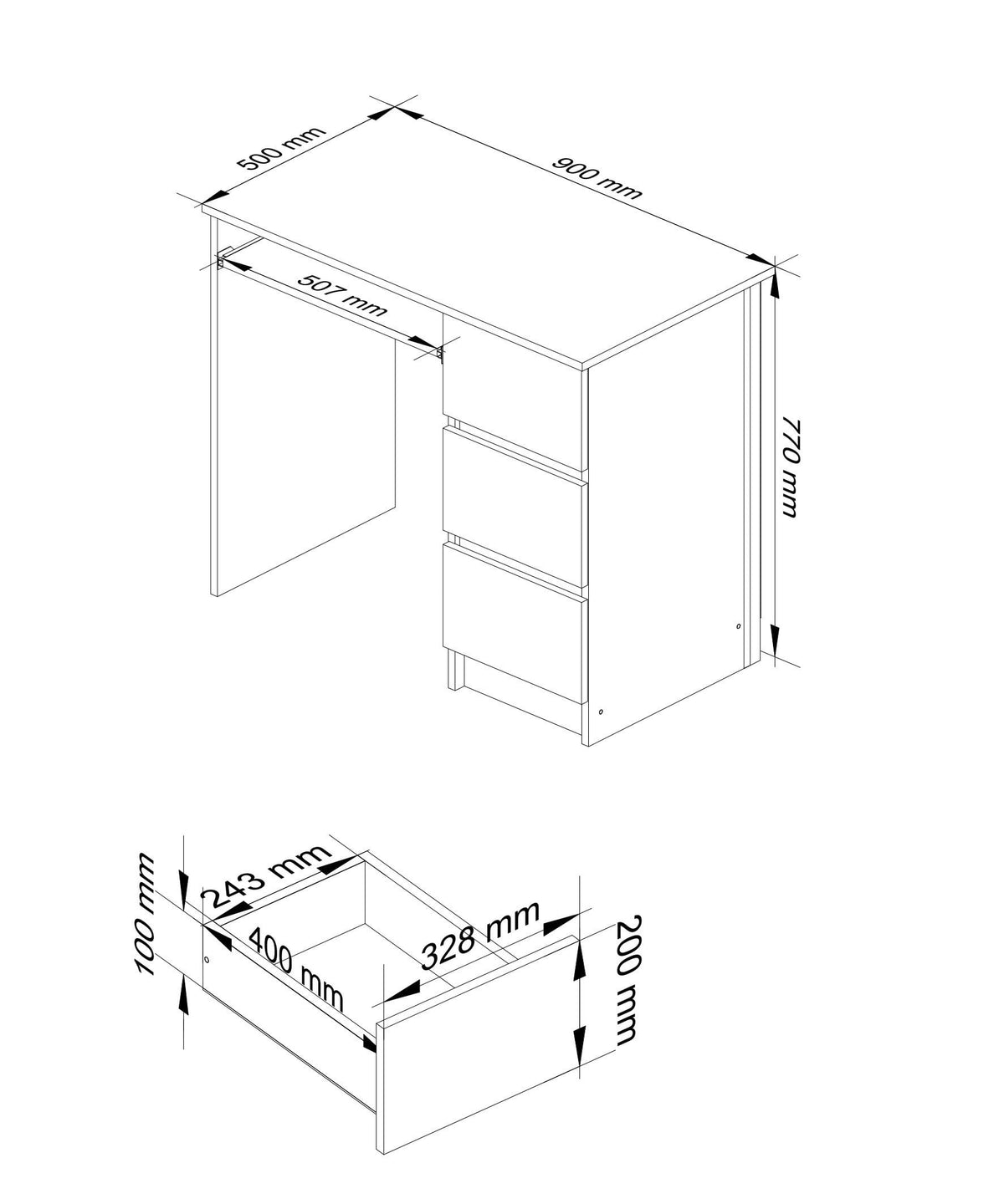 Scrivania A-6 Destra 90×50×77 cm – Ontano