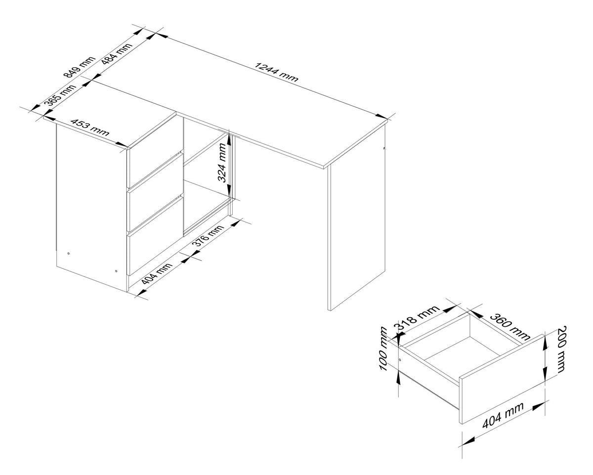 Scrivania Angolare Linea 3 Cassetti Sinistra – Bianco