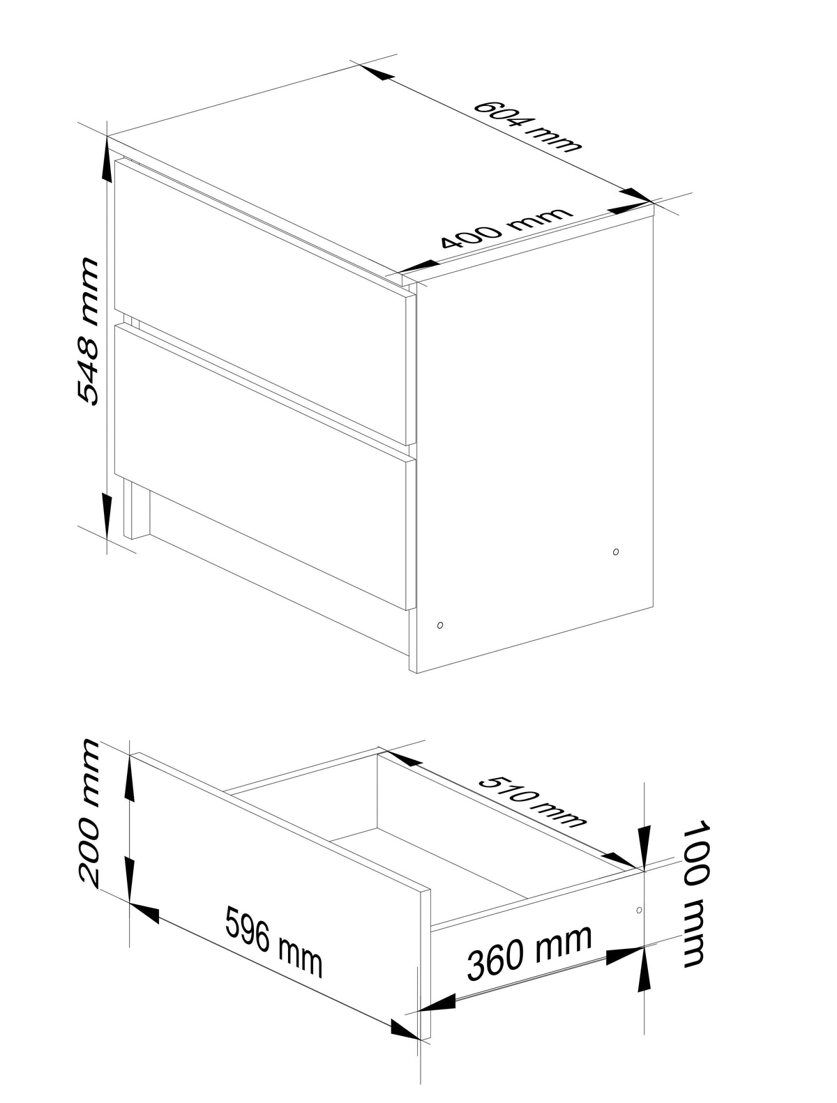 Cassettiera 60 cm 2 Cassetti – Rovere Sonoma