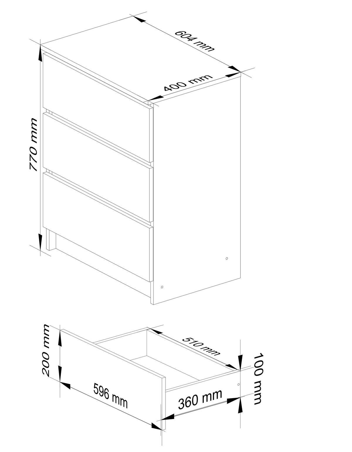 Cassettiera 60 cm 3 Cassetti – Rovere Sonoma/Bianco