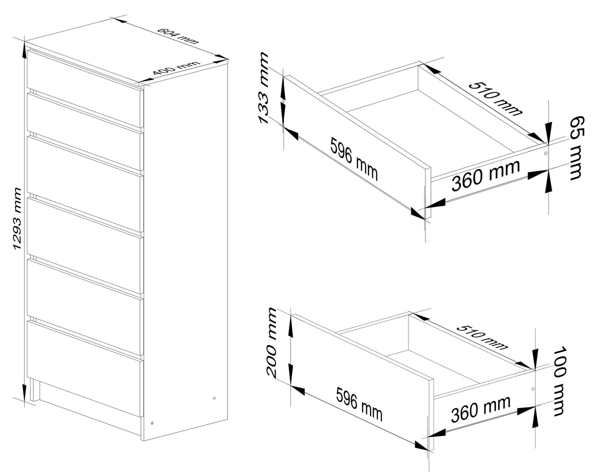 Cassettiera 60 cm 6 Cassetti – Rovere Sonoma/Bianco