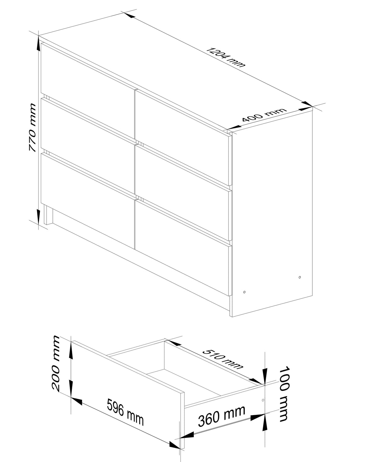 Cassettiera Linea 120 cm 6 Cassetti – Rovere Sonoma