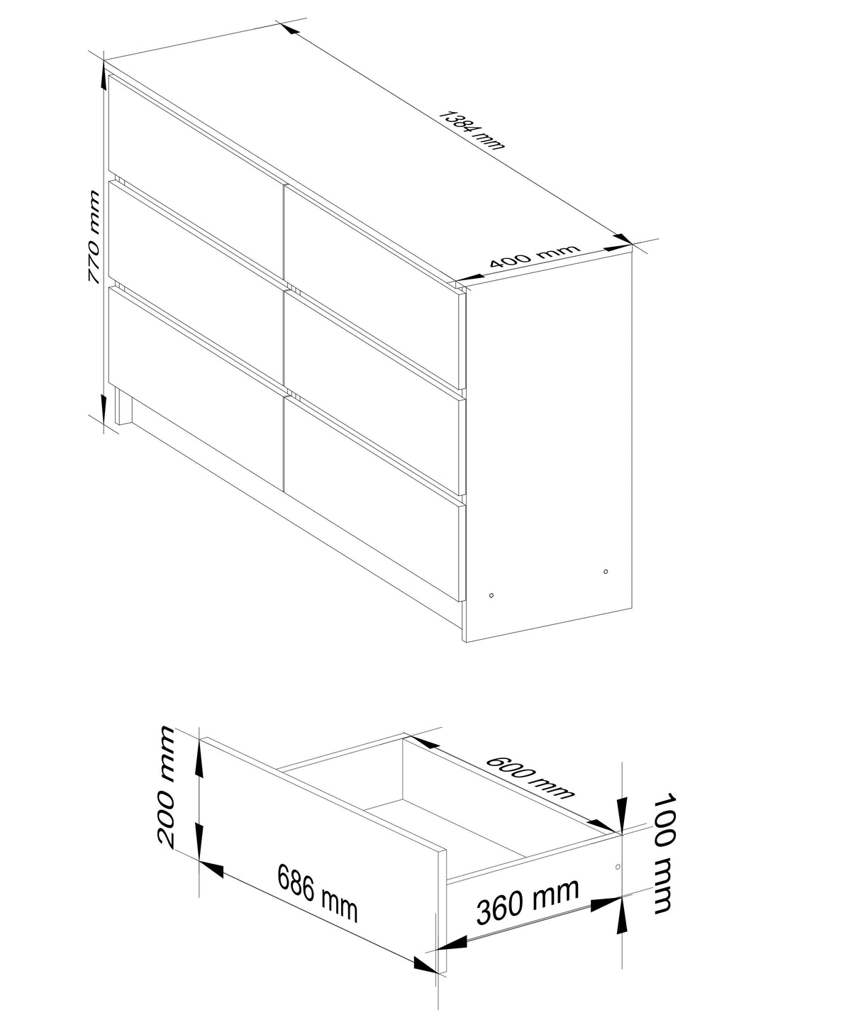 Cassettiera Nobile 6 Cassetti – Sonoma/Wengé 138x40x77 cm