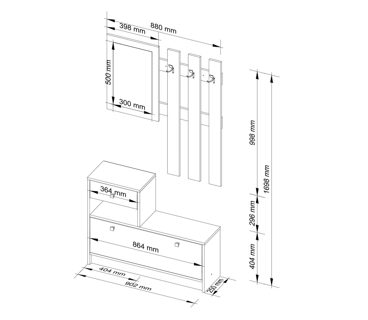 Set Ingresso Velia Wengè con Specchio e Appendiabiti