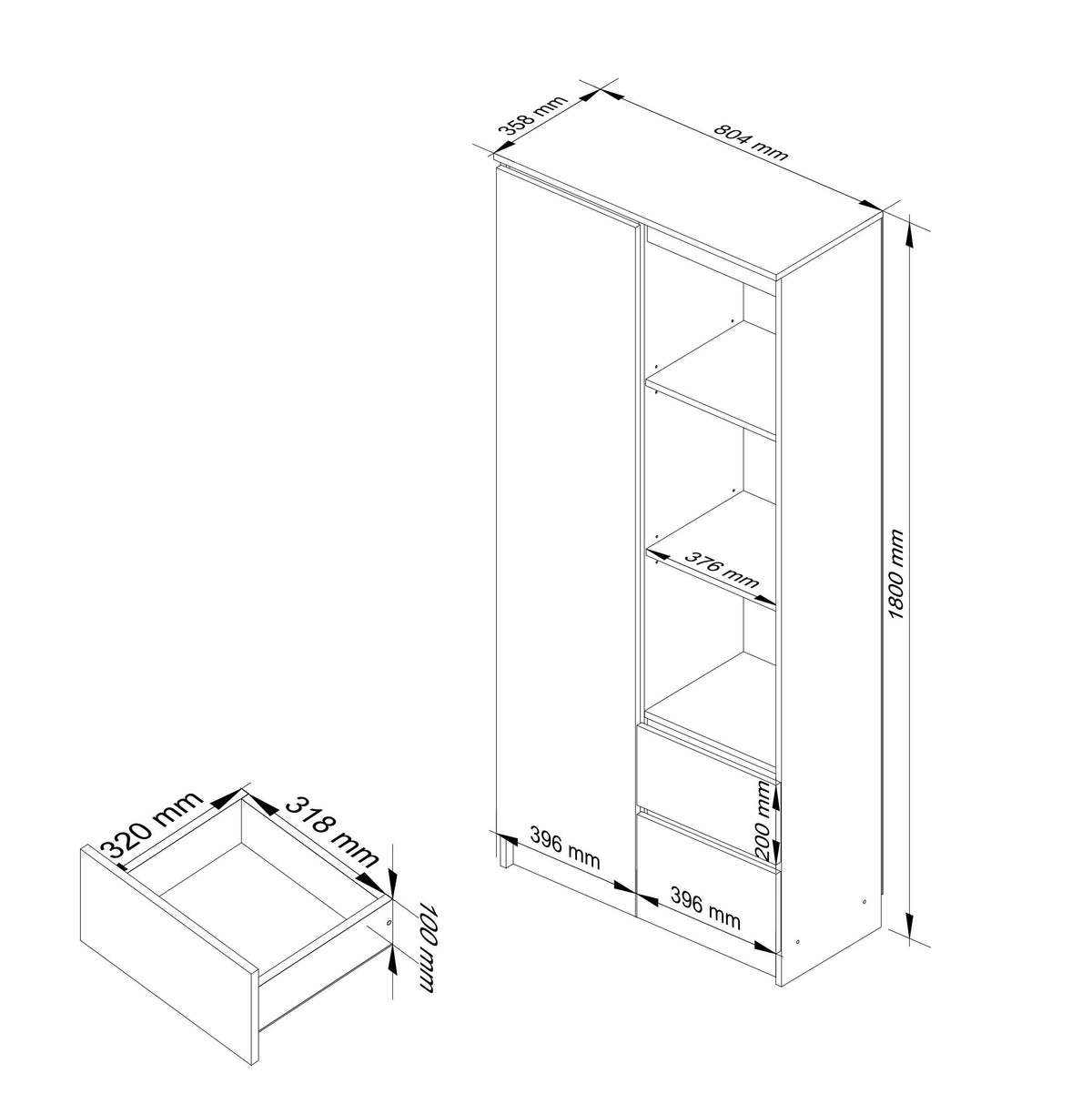 Libreria Nobile 80 cm – Bianco/Rosso Lucido