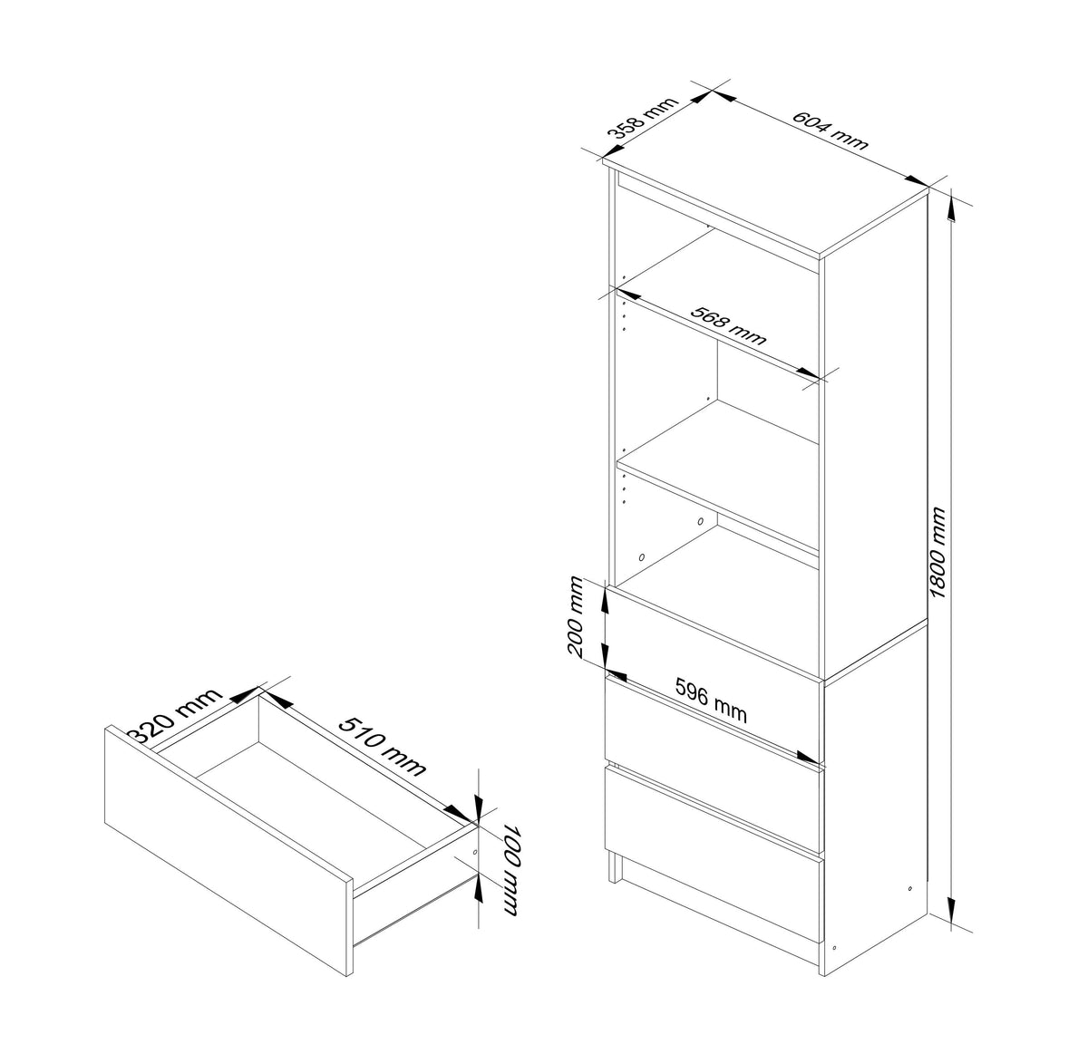 Libreria Linea 60 cm 3 Cassetti – Sonoma/Bianco