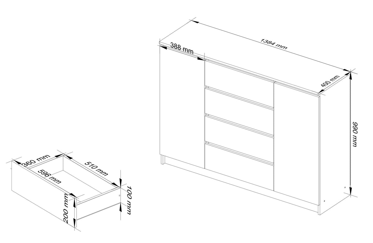 Credenza Linea 140 cm 2 Ante 4 Cassetti – Wengé