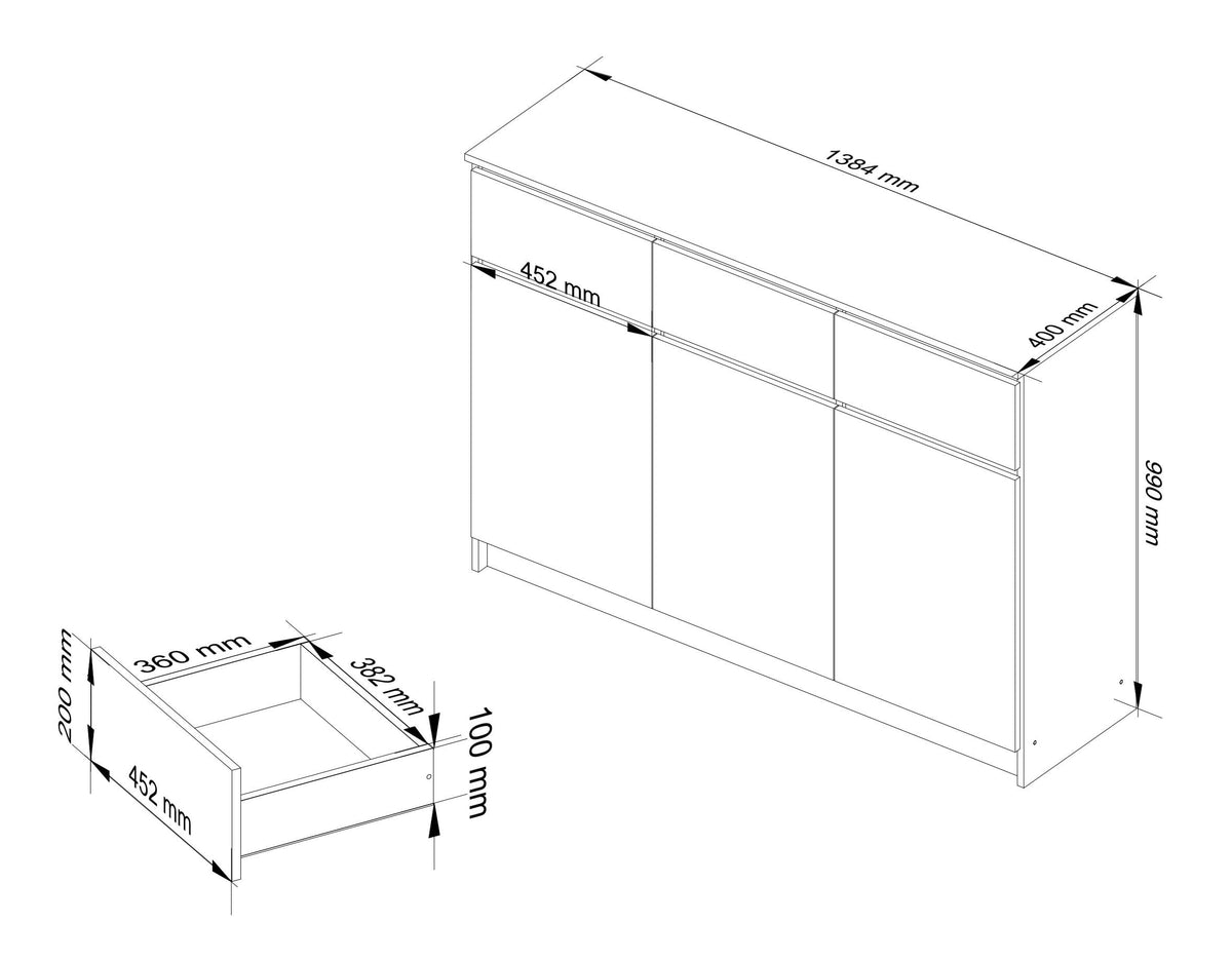 Cassettiera 140 cm 3 Ante 3 Cassetti – Wengé