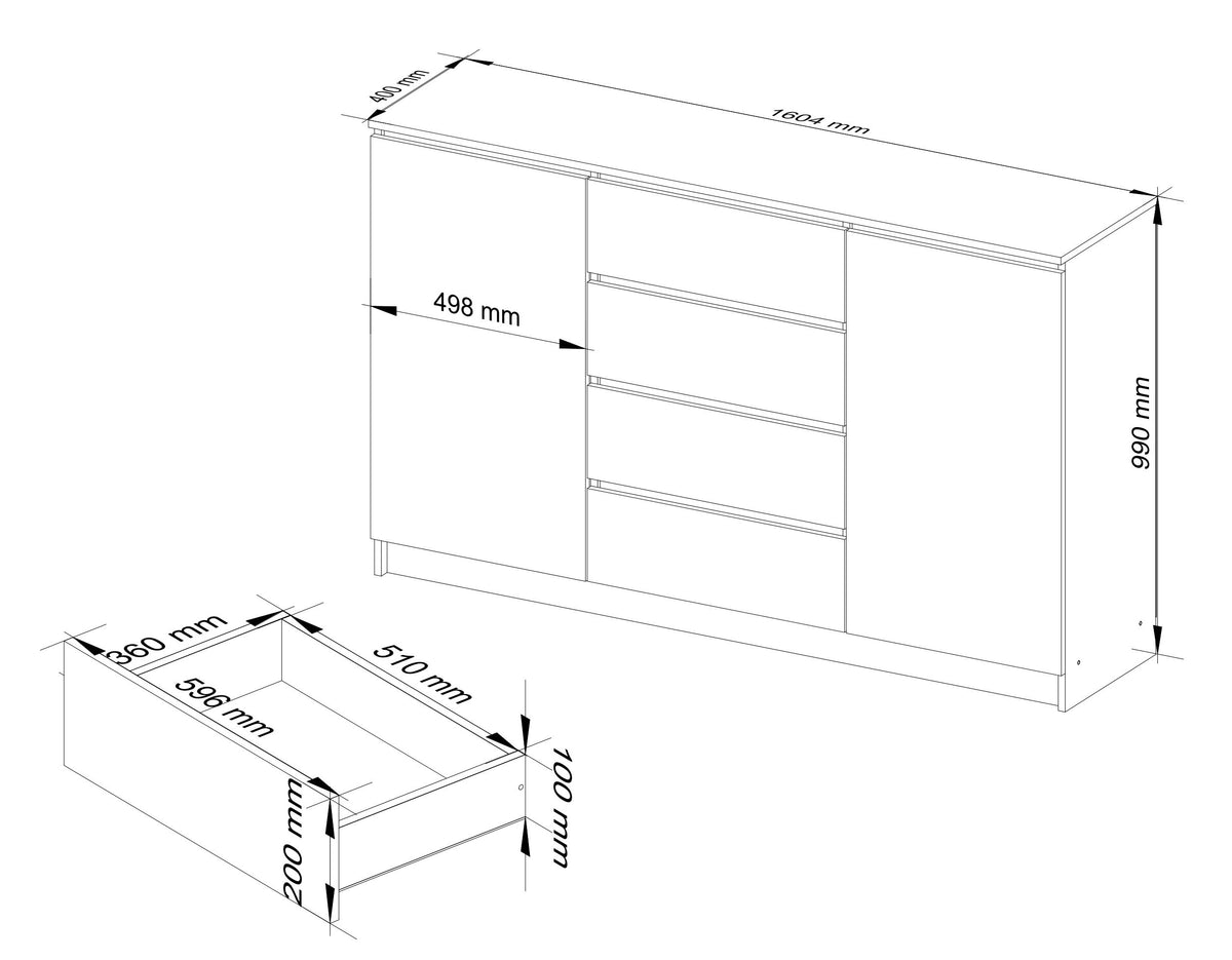Cassettiera Linea 4 Cassetti 2 Ante – Bianco/Grigio 160x40x99 cm