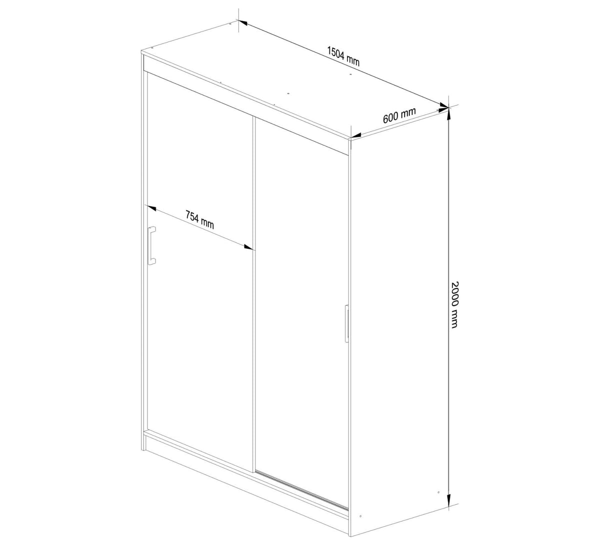 Armadio Scorrevole Nobile 150 cm con Specchio – Wengé/Bianco