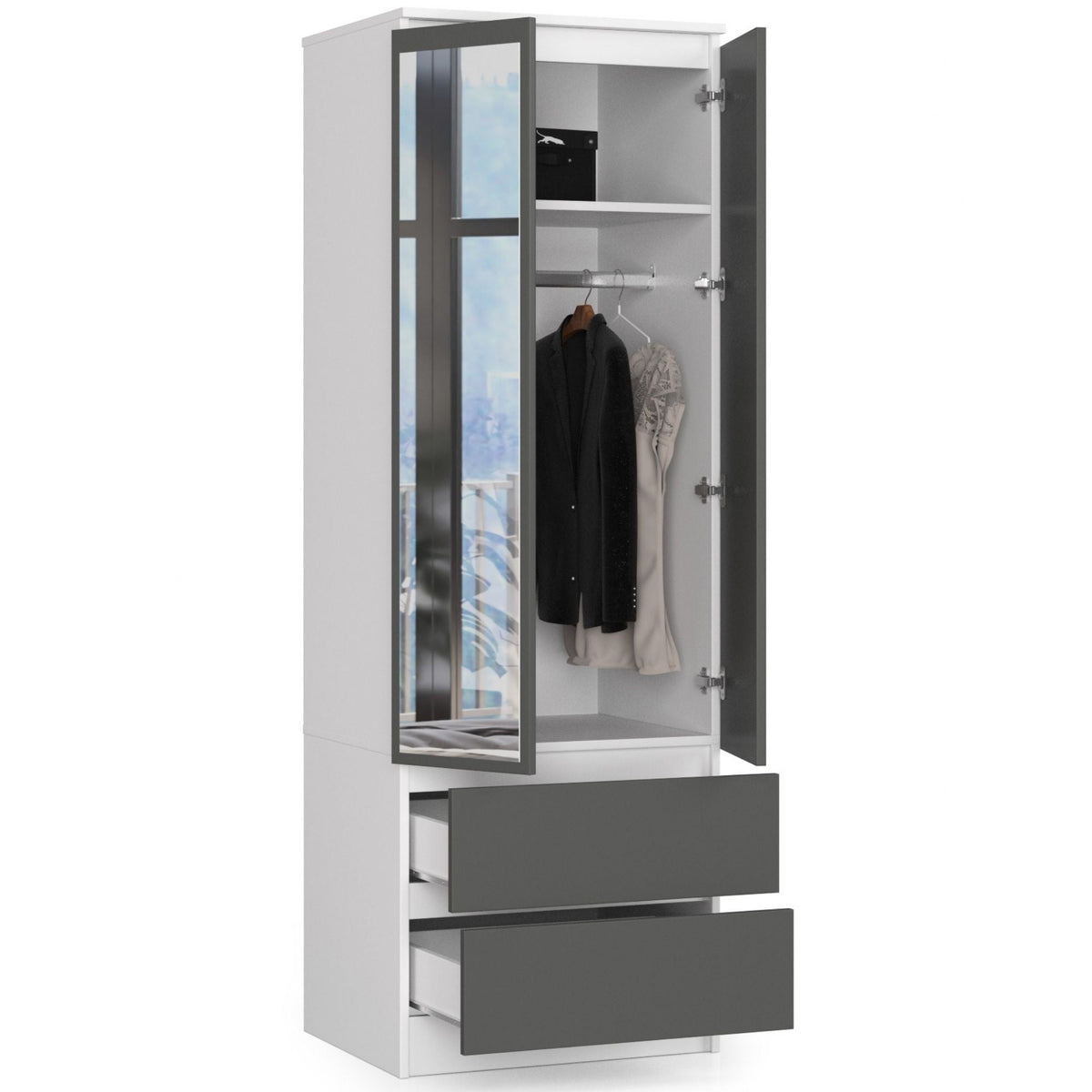 Armadio Linea 60 cm 2 Ante Specchio – Bianco/Grigio