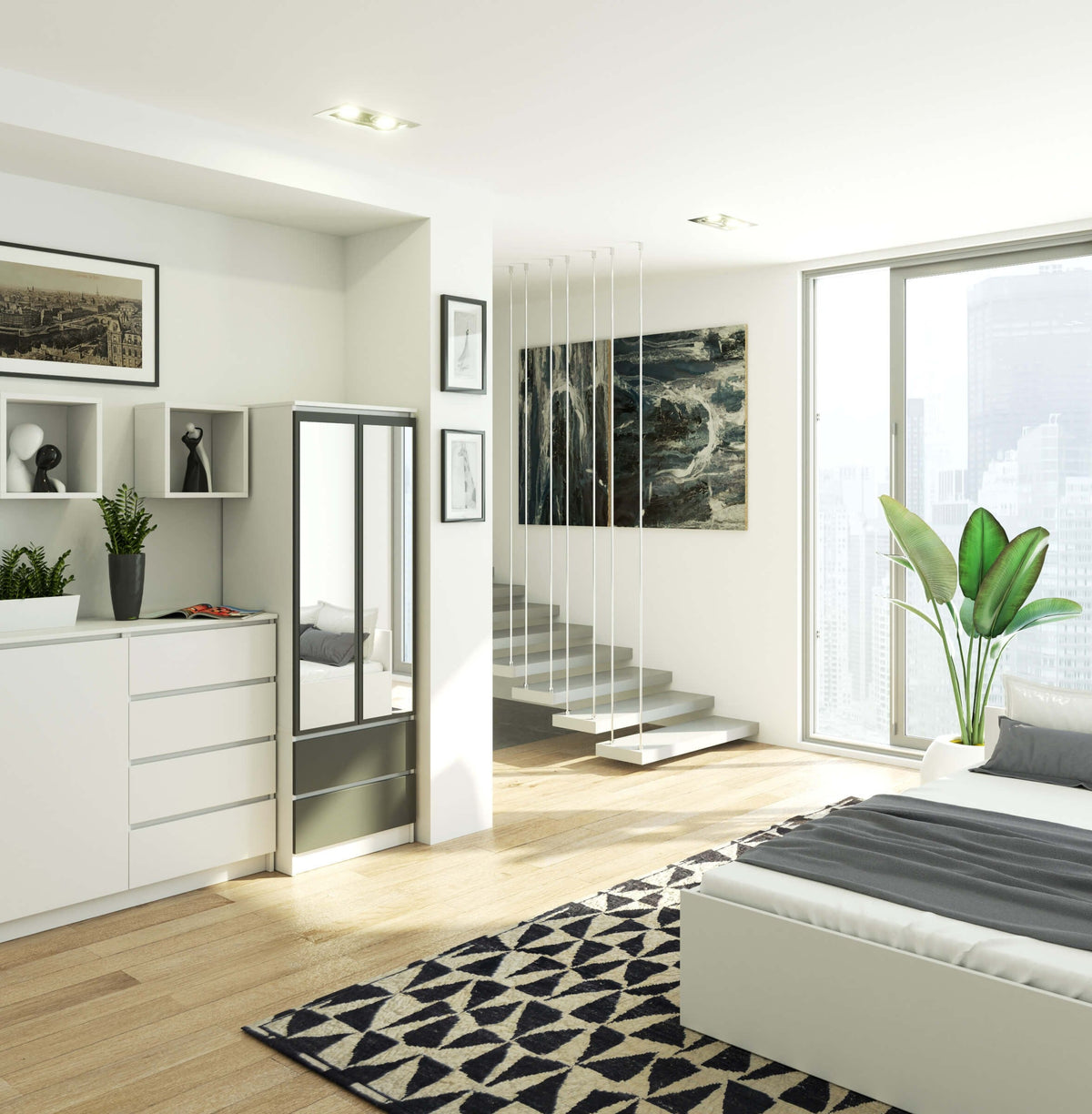 Armadio Linea 60 cm 2 Ante Specchio – Bianco/Grigio