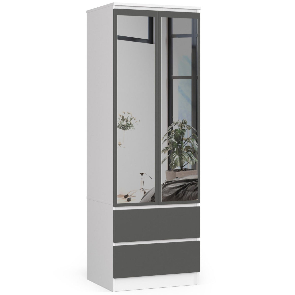 Armadio Linea 60 cm 2 Ante Specchio – Bianco/Grigio