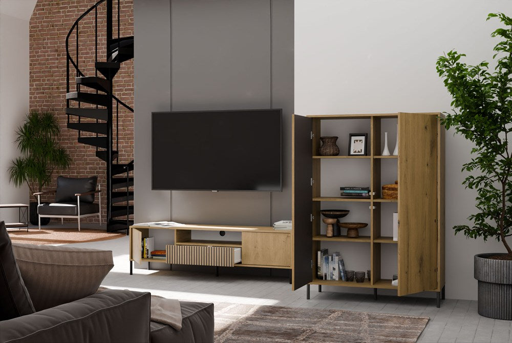 Vetrina 2 Ante Rovere Artisan – Ante Lisce e Scanalate 103x40x148 cm