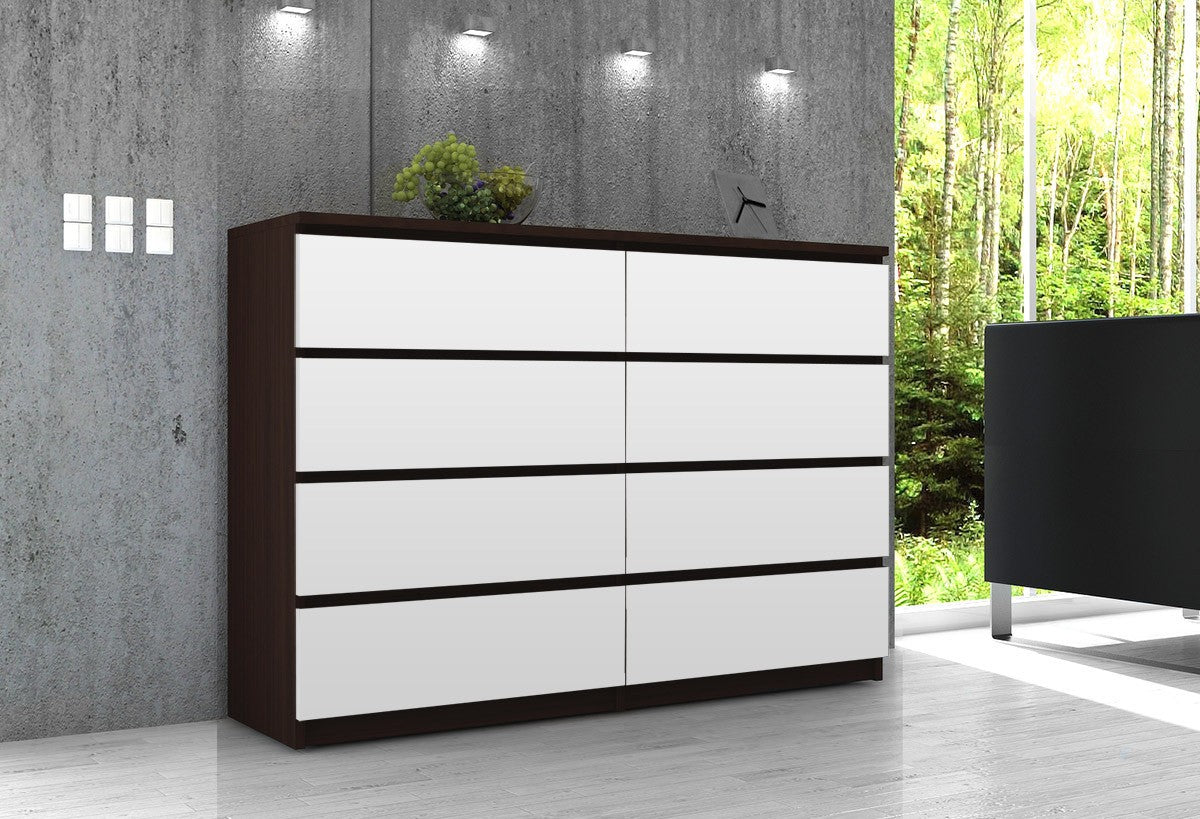 Cassettiera Linea 140 cm 8 Cassetti – Wengé/Bianco