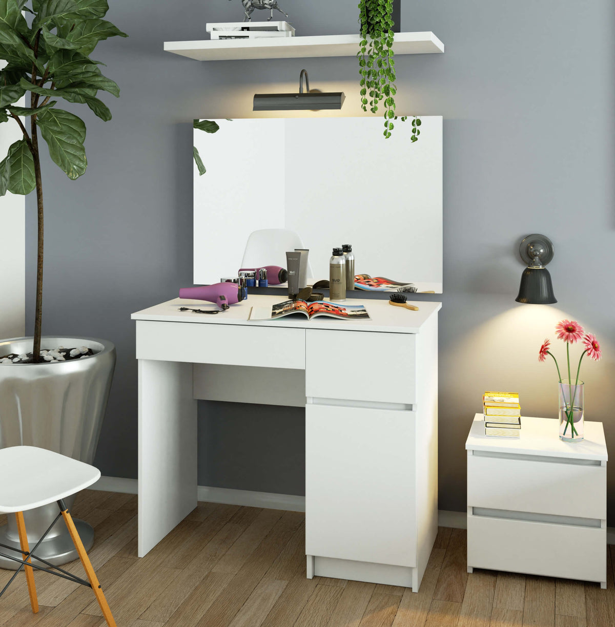 Toeletta Aura 90x60 cm con Specchio Destra – Bianca