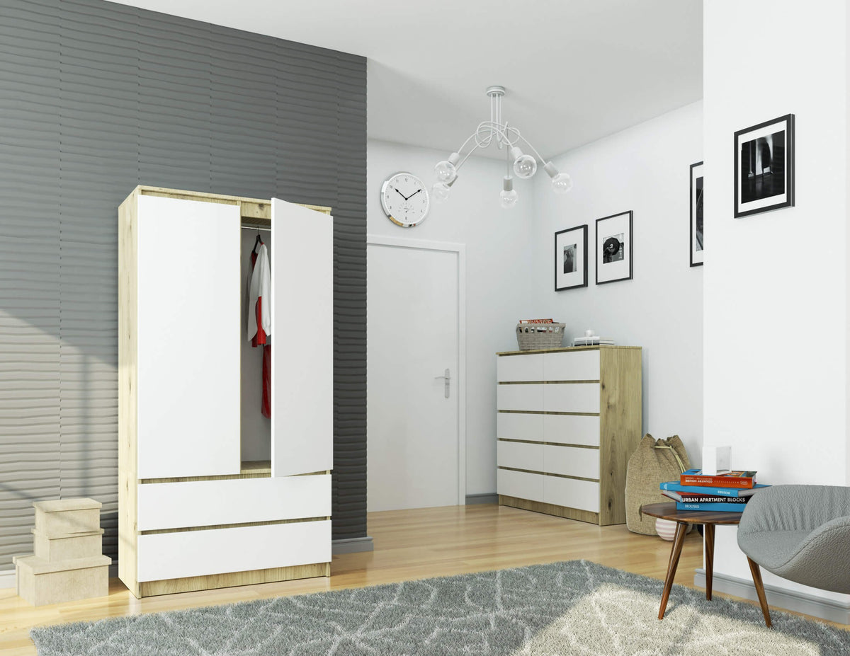 Armadio Nobile 90 cm 2 Ante 2 Cassetti – Rovere/Bianco
