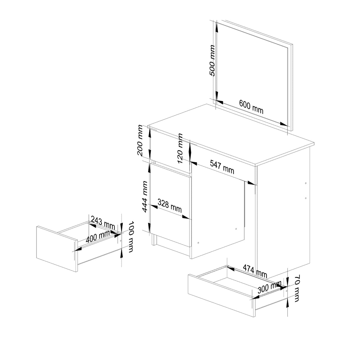 Toeletta Aura con Specchio 50x60 cm – Rovere/Bianco