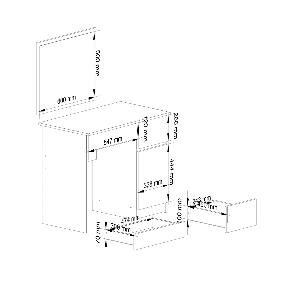 Toeletta Sera 50x60 cm con Specchio – Wengé