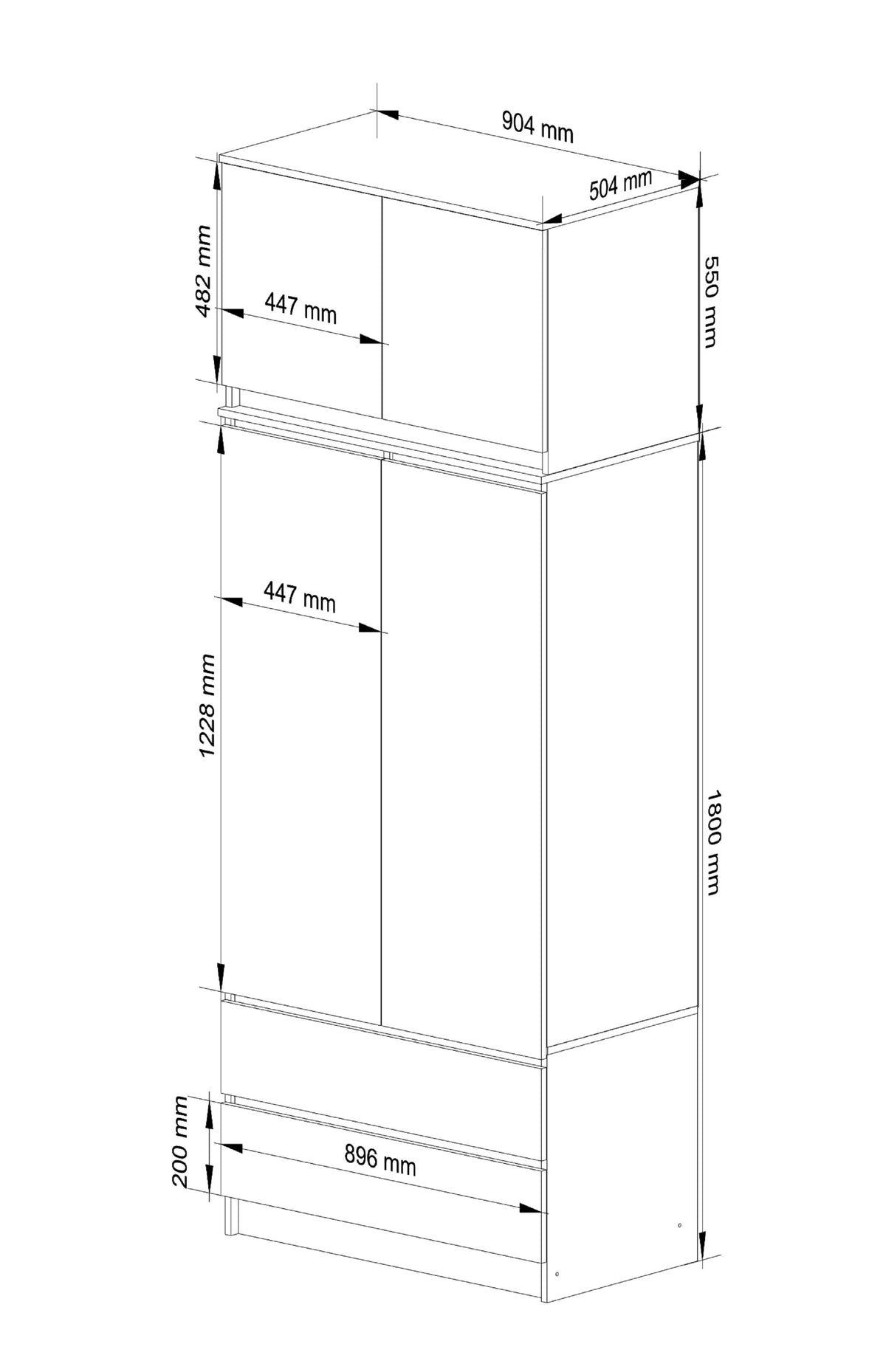 Armadio con Sopralzo 90 cm 2 Ante – Wenge/Bianco
