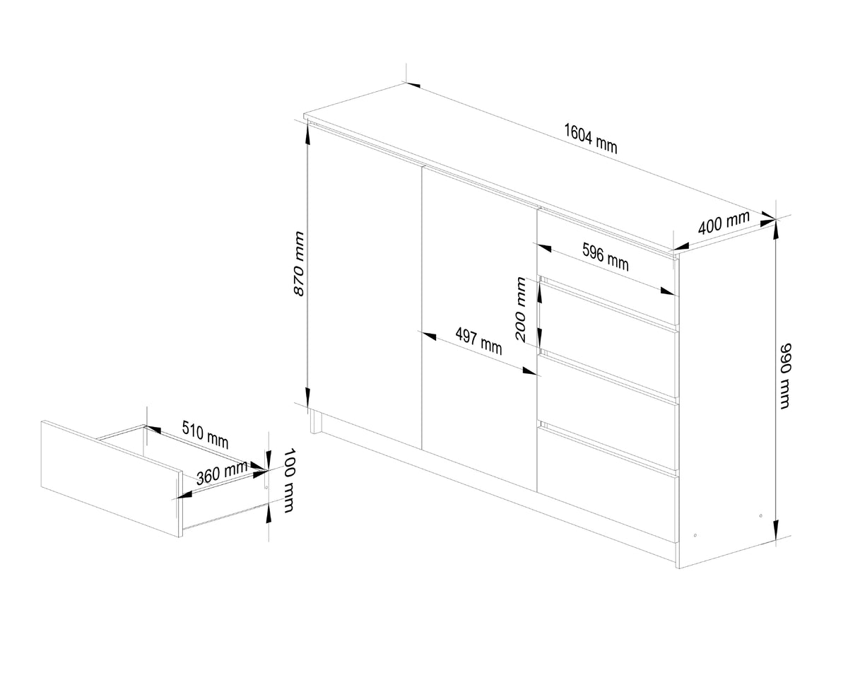 Credenza Linea 160 cm 4 Cassetti 2 Ante – Bianco