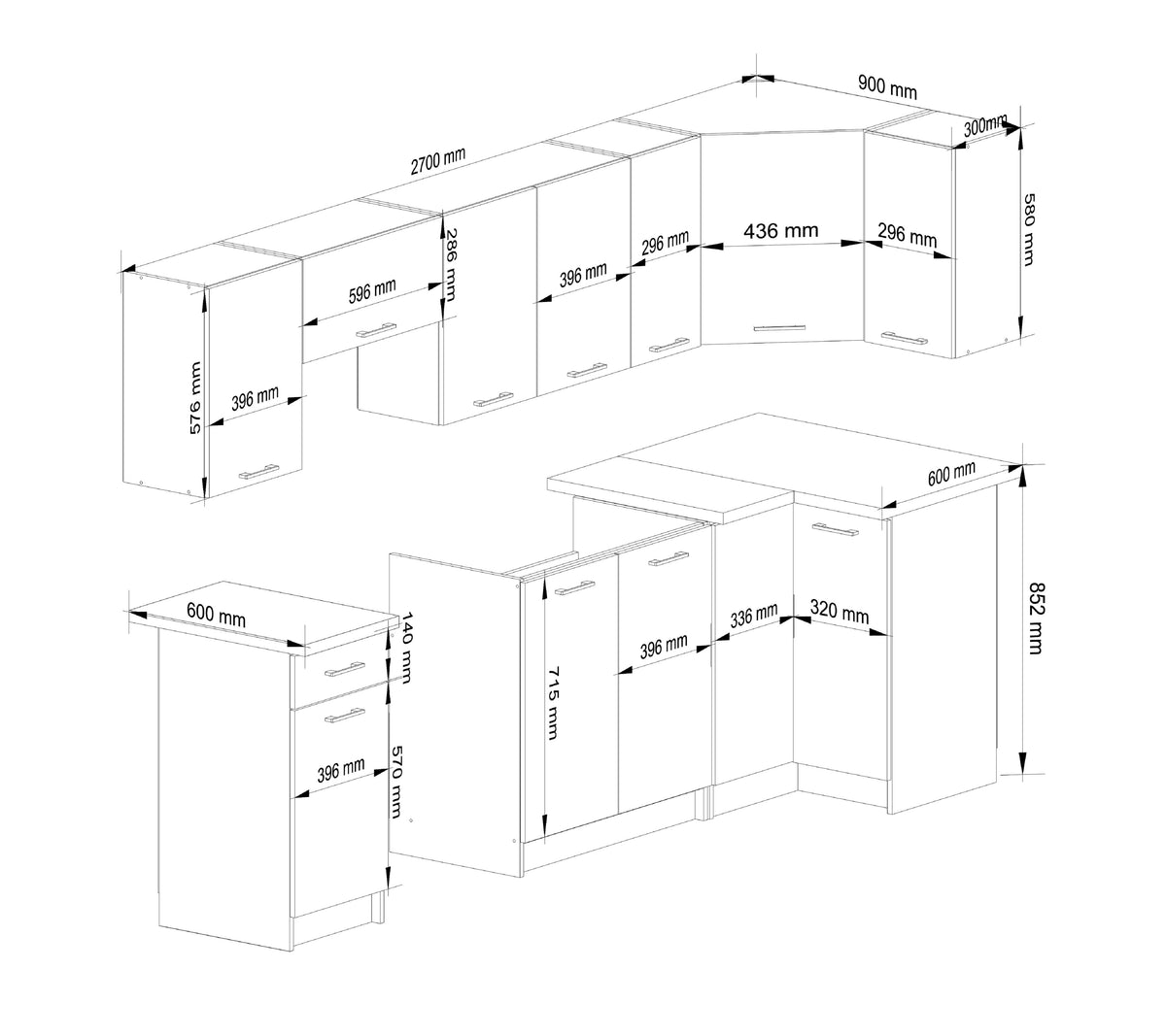 Set Cucina Linea 9 Elementi – Bianco/Sonoma 300x46x203 cm