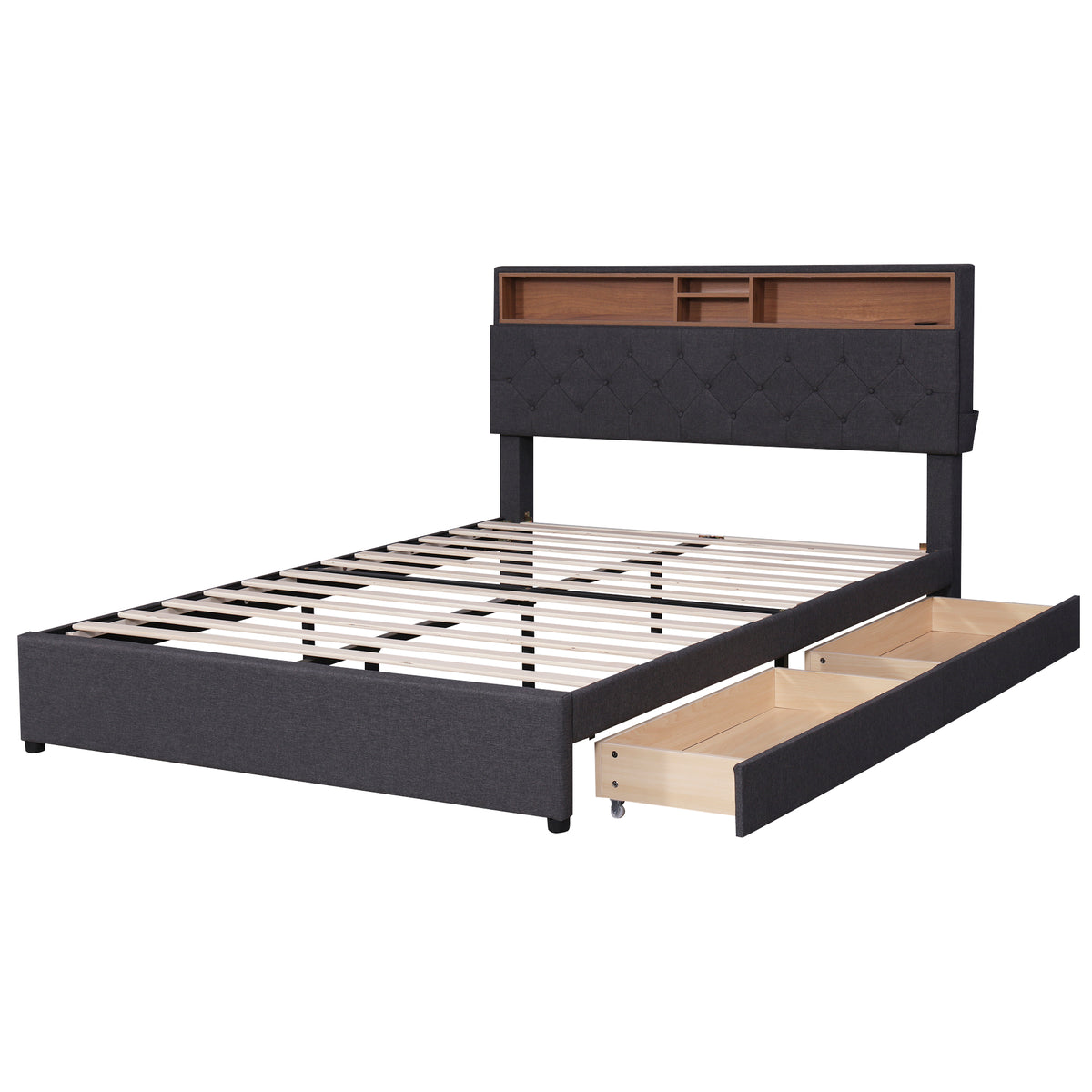 Letto Queen con LED e Ricarica USB Grigio Scuro