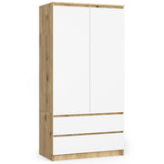 Armadio Nobile 90 cm 2 Ante 2 Cassetti – Rovere/Bianco