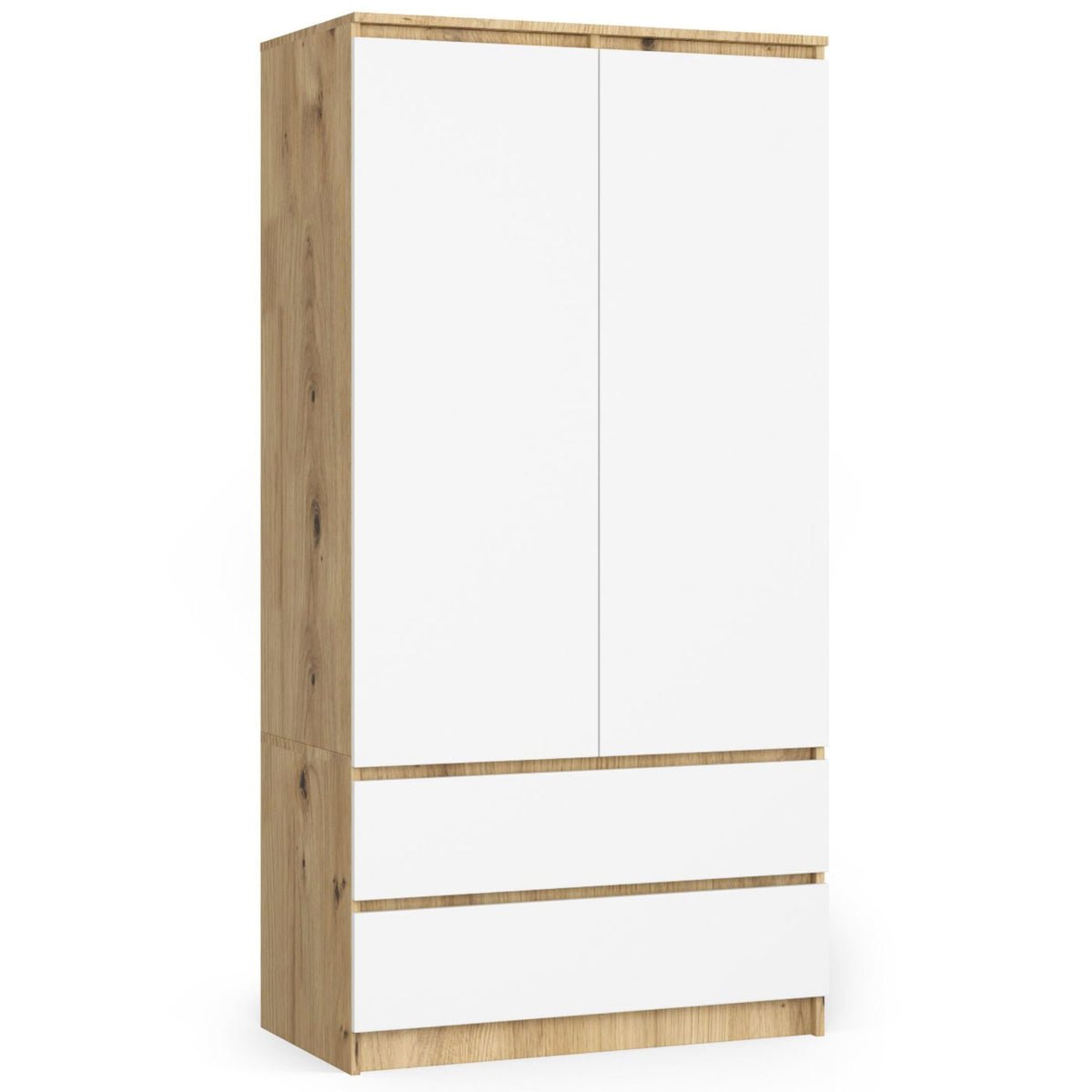 Armadio Nobile 90 cm 2 Ante 2 Cassetti – Rovere/Bianco