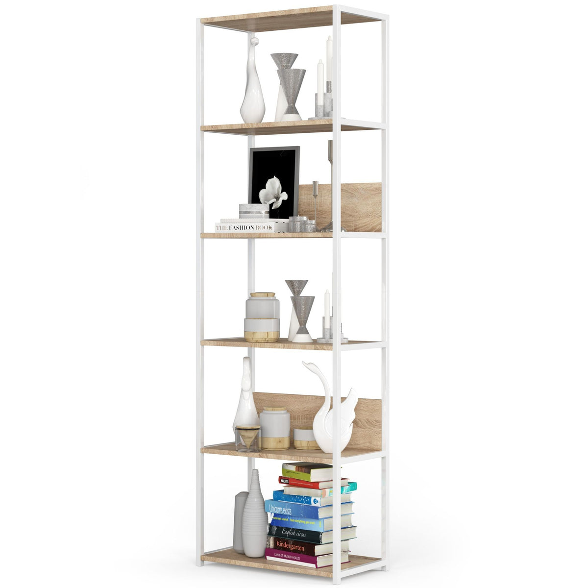 Scaffale Loft 60 cm 6 Ripiani – Bianco/Rovere