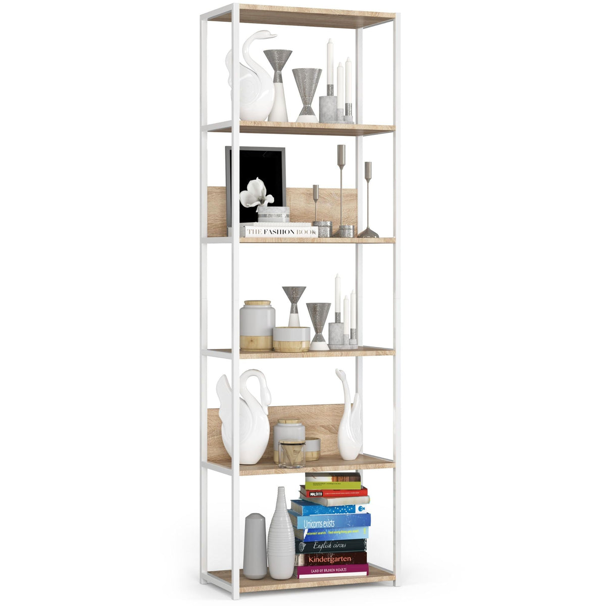 Scaffale Loft 60 cm 6 Ripiani – Bianco/Rovere