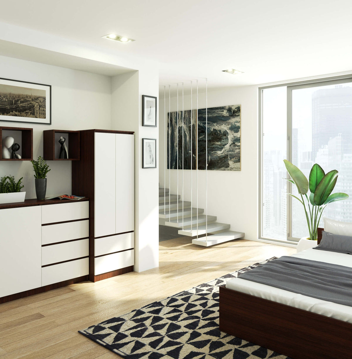 Armadio Linea 60 cm 2 Ante 2 Cassetti – Wenge/Bianco