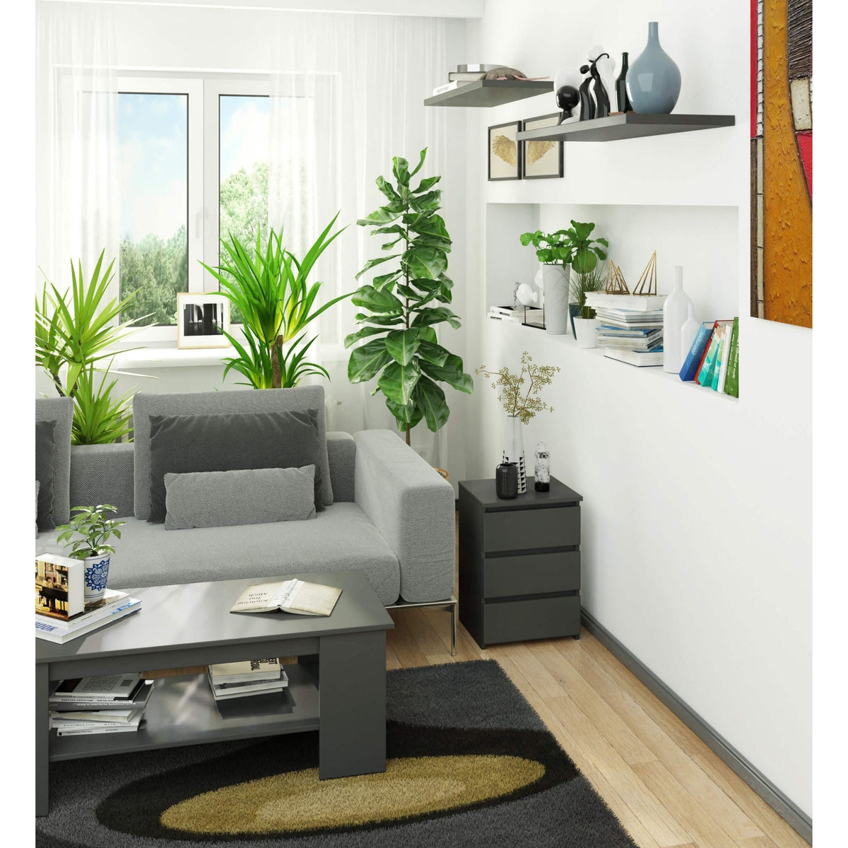 Comodino Nobile 40 cm 3 Cassetti – Grafite Grigio